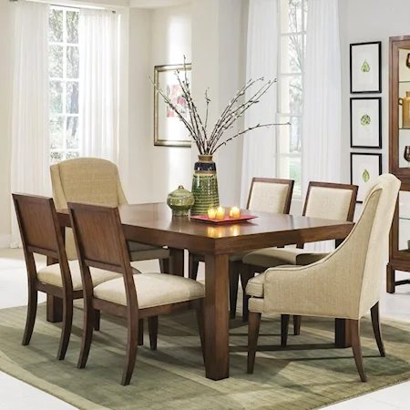 7-Piece Rectangle Leg Table & Chair Set w/ Host Arm Chairs